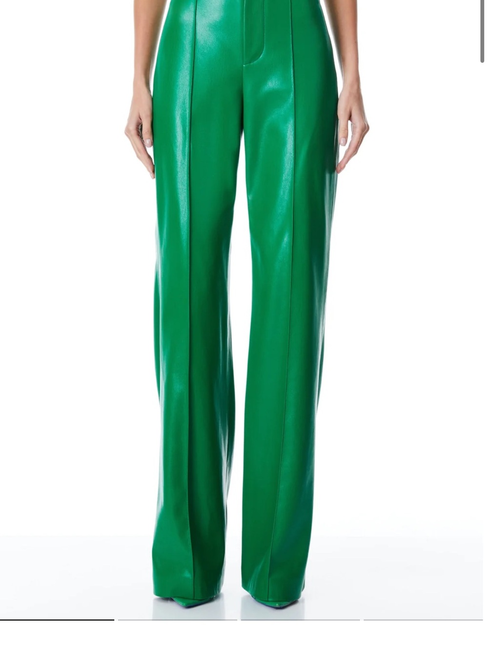 Alice + Olivia Dylan Emerald Faux Leather Wide Leg Pants 6 Y2K Avant Garde NWOT